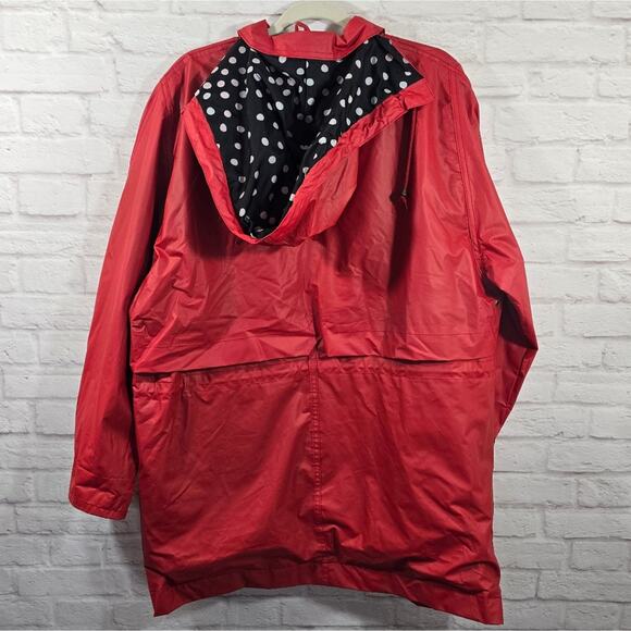 M Totes Red Raincoat Vintage Women's Size L Black White Polka Dot Lined Hooded - Picture 7 of 14
